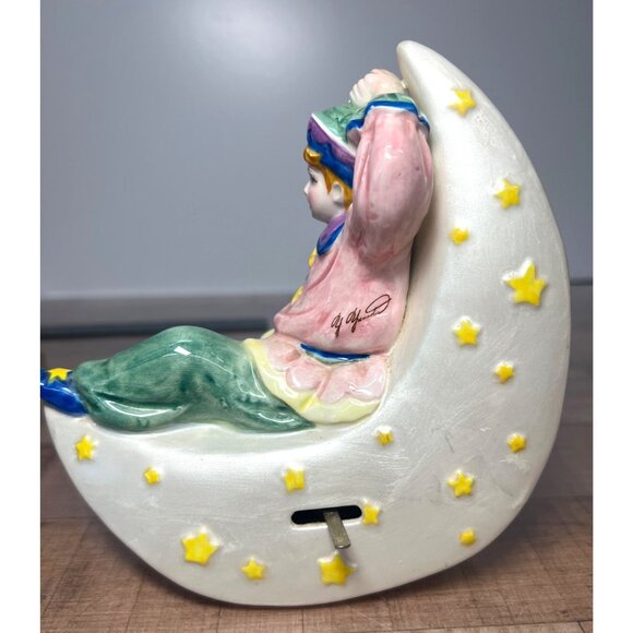 Rare Porcelain Musical Figurine Boy On Moon Schmid Vandarith Originals, No Music - Picture 4 of 6